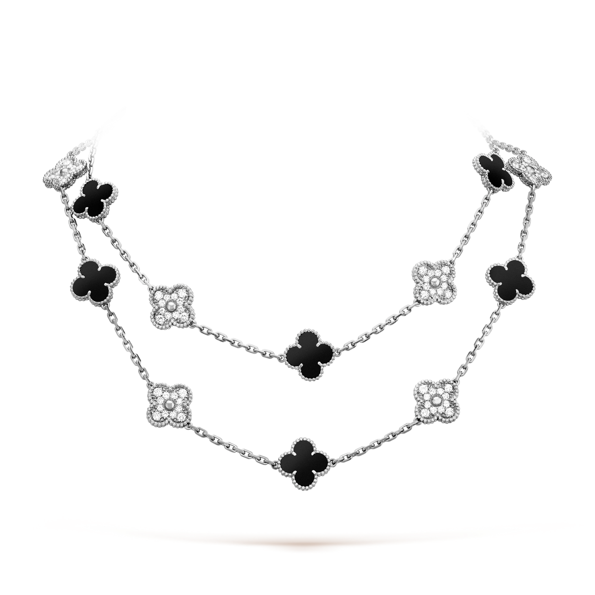 [Elara jewelsry ]CLOVER 20 MOTIFS ONYX DIAMOND SILVER
