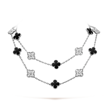 [Elara jewelsry ]CLOVER 20 MOTIFS ONYX DIAMOND SILVER
