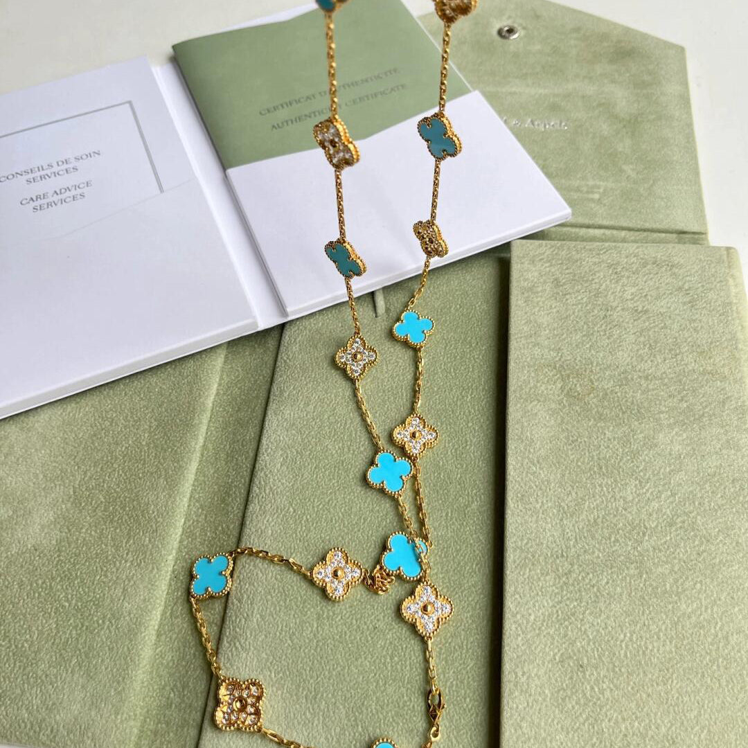 [Elara jewelsry ]CLOVER 20 MOTIFS TURQUOISE DIAMOND NECKLACE