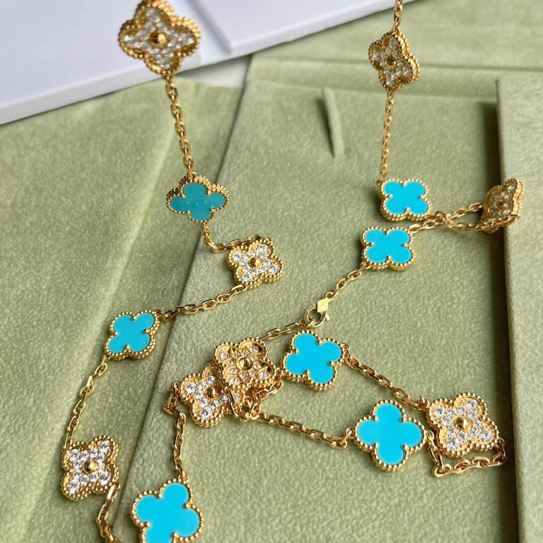 [Elara jewelsry ]CLOVER 20 MOTIFS TURQUOISE DIAMOND NECKLACE