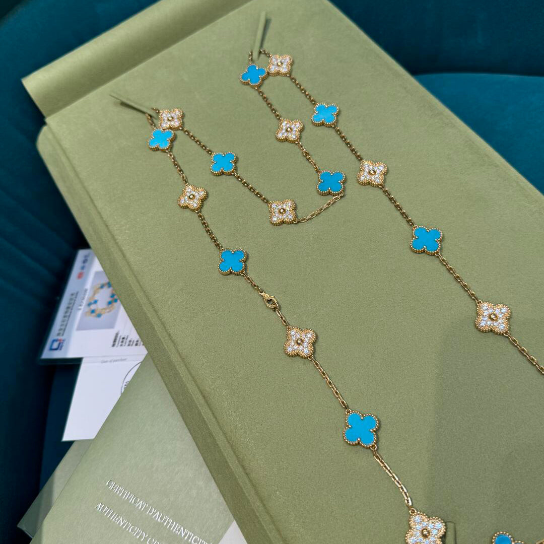 [Elara jewelsry ]CLOVER 20 MOTIFS TURQUOISE DIAMOND NECKLACE