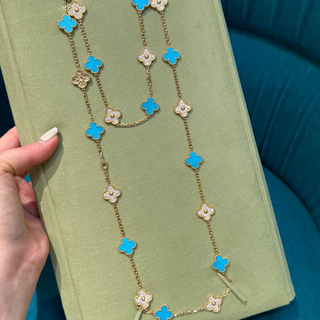 [Elara jewelsry ]CLOVER 20 MOTIFS TURQUOISE DIAMOND NECKLACE
