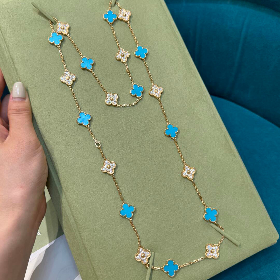 [Elara jewelsry ]CLOVER 20 MOTIFS TURQUOISE DIAMOND NECKLACE