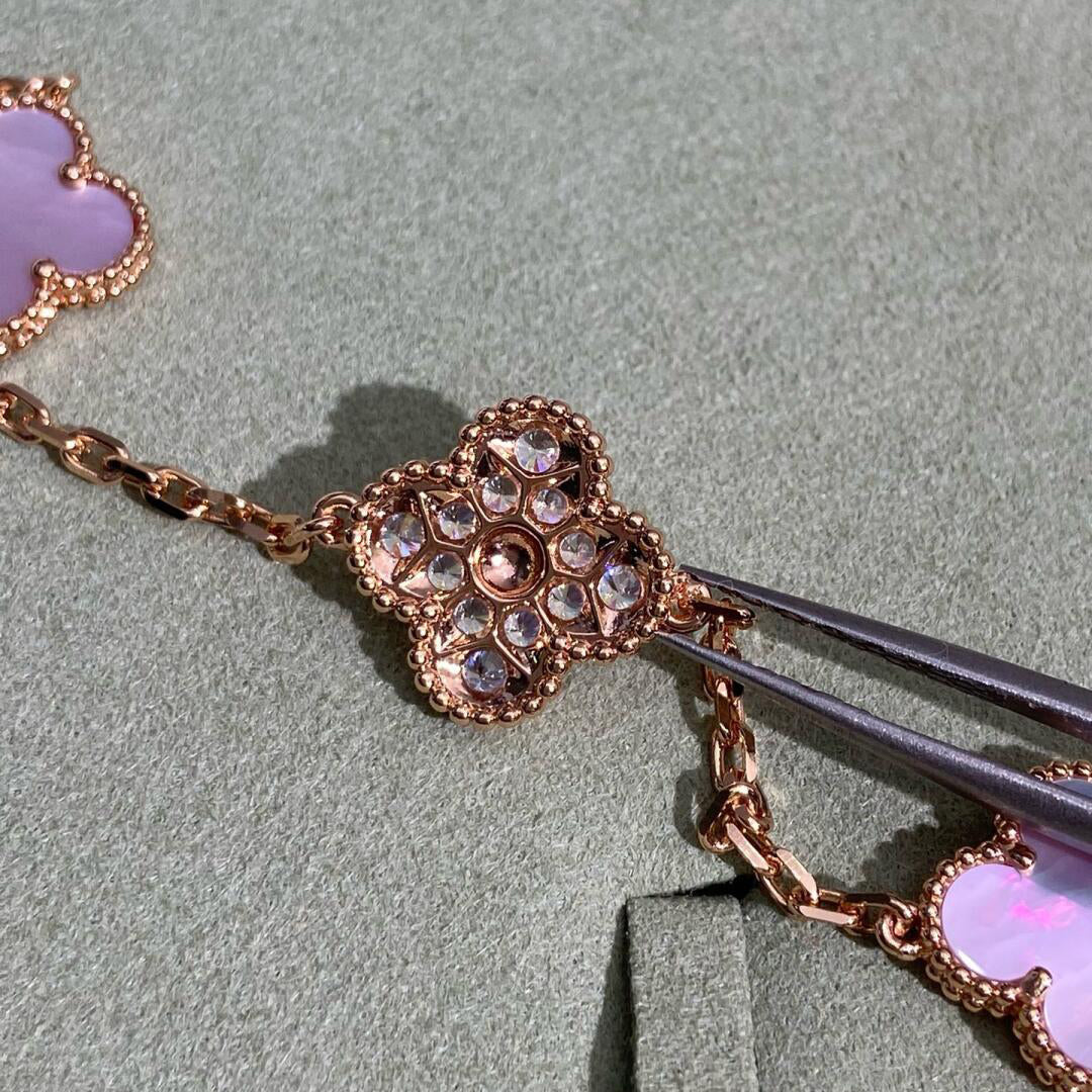 [Elara jewelsry ]CLOVER 10 MOTIFS DIAMOND PINK MOP NECKLACE