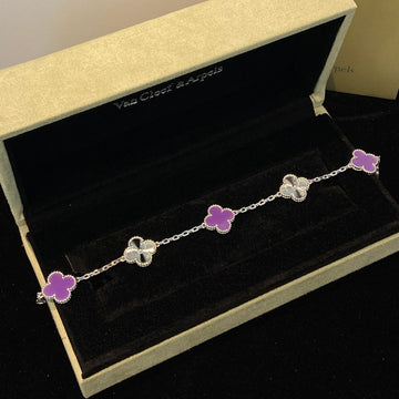 [Elara jewelsry ]CLOVER  5 MOTIFS  PURPLE VIOLET BRACELET SILVER