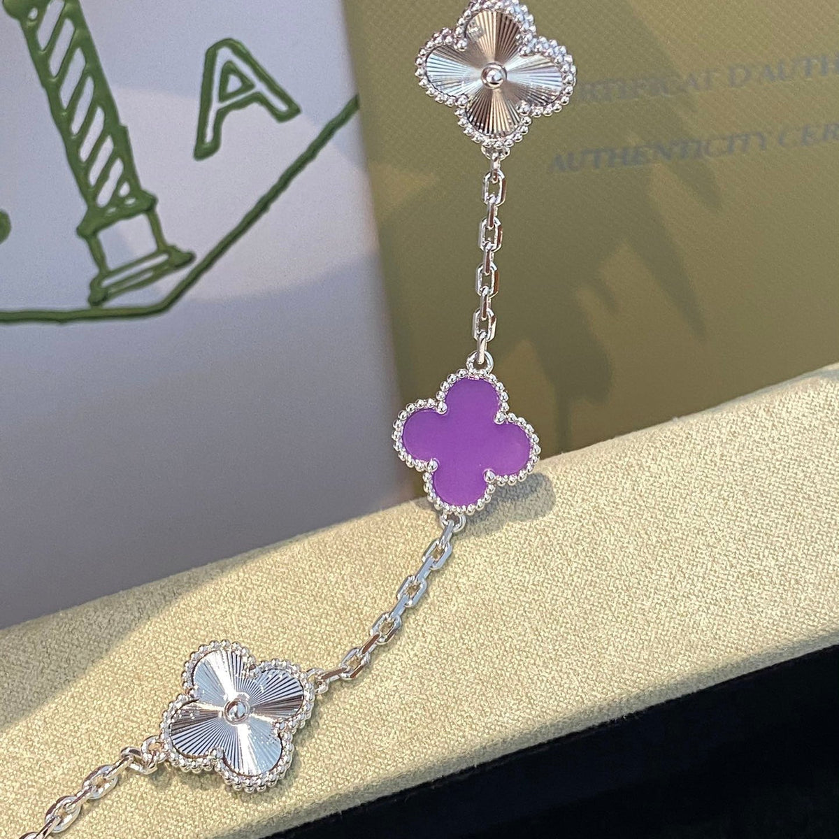 [Elara jewelsry ]CLOVER  5 MOTIFS  PURPLE VIOLET BRACELET SILVER