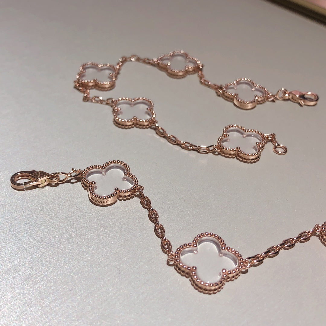 [Elara jewelsry ]CLOVER 5 MOTIF ROCK CRYSTAL BRACELET