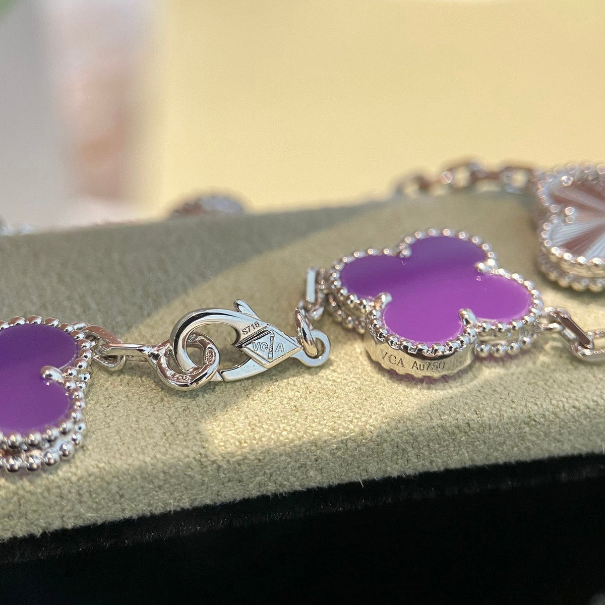 [Elara jewelsry ]CLOVER  5 MOTIFS  PURPLE VIOLET BRACELET SILVER