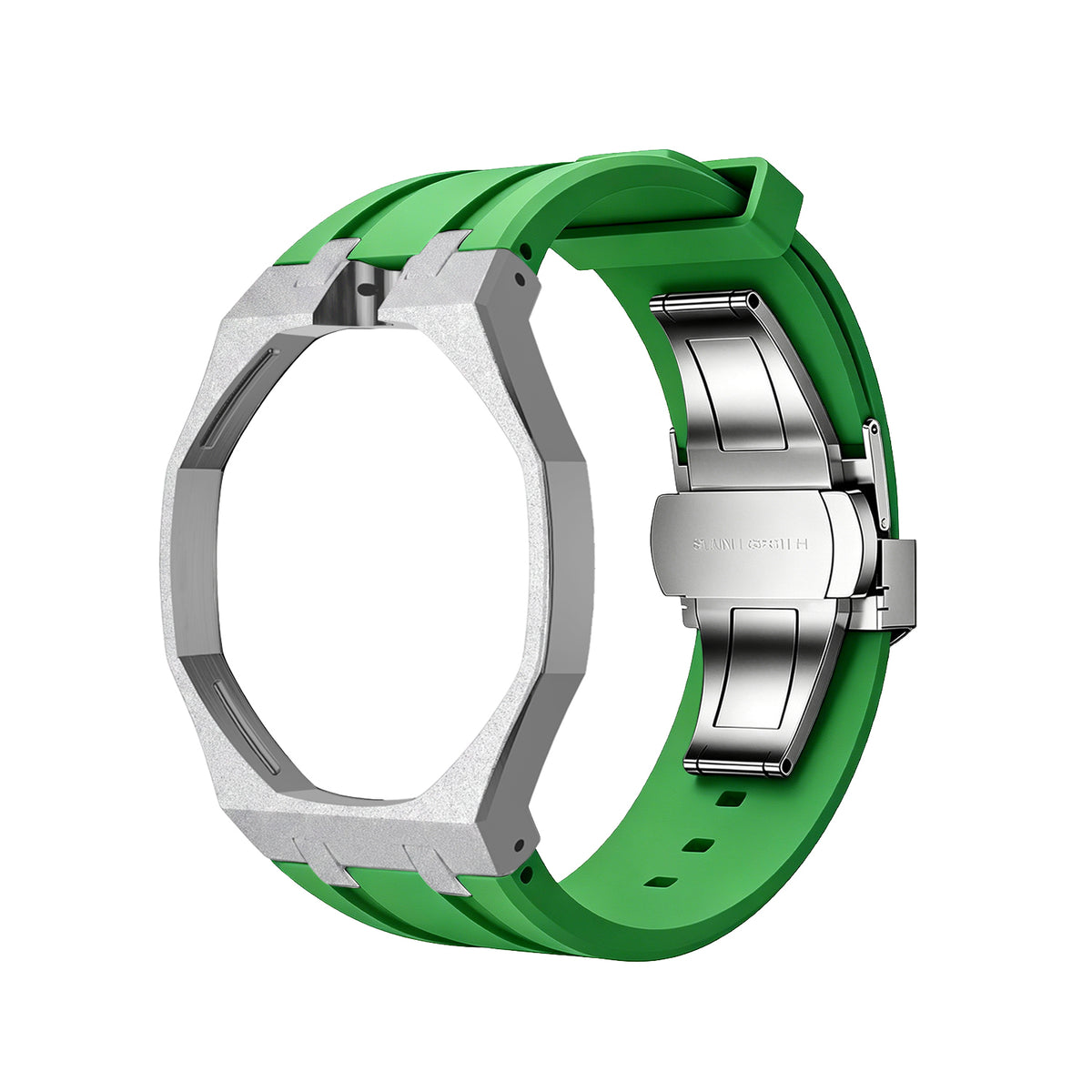 Exclusive Royal Oak Pop model, steel frosted gold case with a silicone strap
