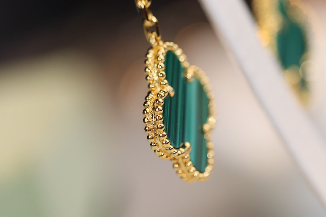 [Elara jewelsry ]CLOVER EARRINGS GOLD MALACHITE DIAMOND 3 MOTIF
