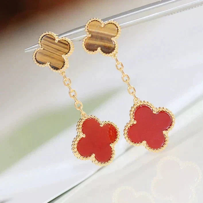 [Elara jewelsry ]CLOVER  2 MOTIF  TIGER EYE CARNELIAN EARRINGS