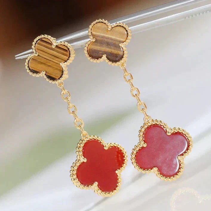 [Elara jewelsry ]CLOVER  2 MOTIF  TIGER EYE CARNELIAN EARRINGS