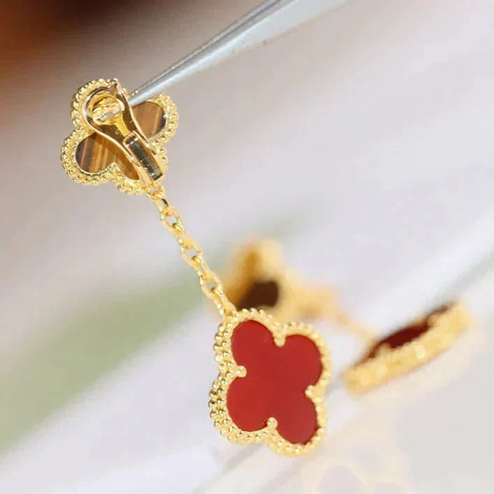 [Elara jewelsry ]CLOVER  2 MOTIF  TIGER EYE CARNELIAN EARRINGS