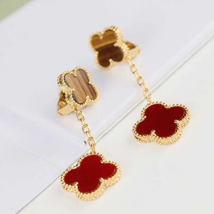 [Elara jewelsry ]CLOVER  2 MOTIF  TIGER EYE CARNELIAN EARRINGS
