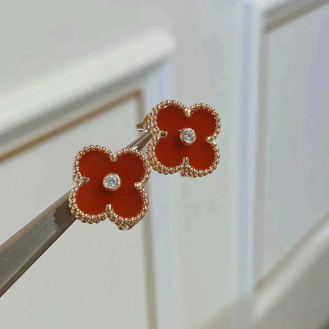 [Elara jewelsry ]CLOVER MEDIUM 1 MOTIFS CARNELIAN  DIAMOND earrings