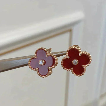 [Elara jewelsry ]CLOVER MEDIUM 1 MOTIFS CARNELIAN  DIAMOND earrings
