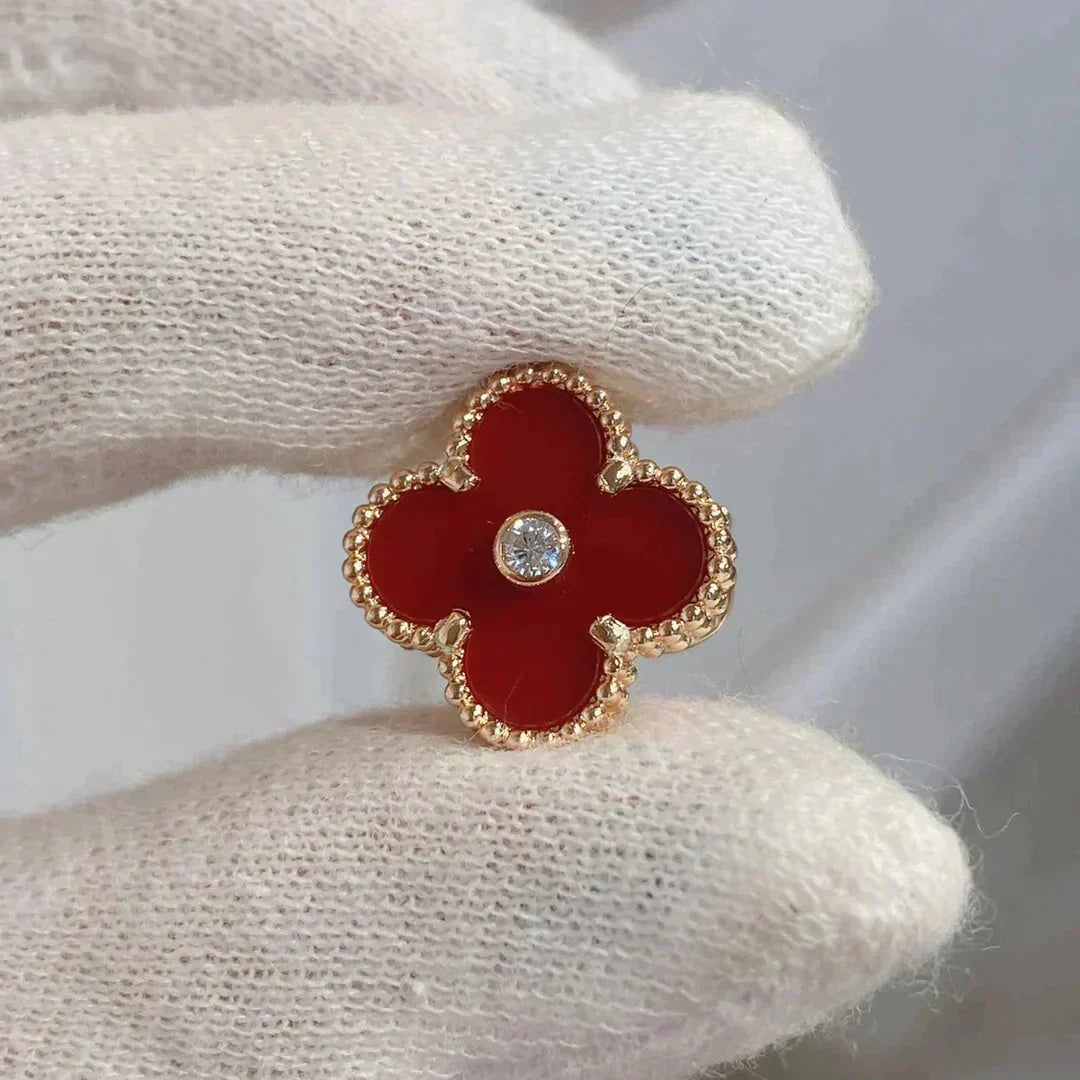 [Elara jewelsry ]CLOVER MEDIUM 1 MOTIFS CARNELIAN  DIAMOND earrings