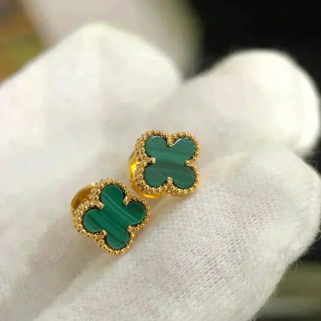 [Elara jewelsry ]CLOVER MINI 9.5MM MALACHITE  EARRINGS