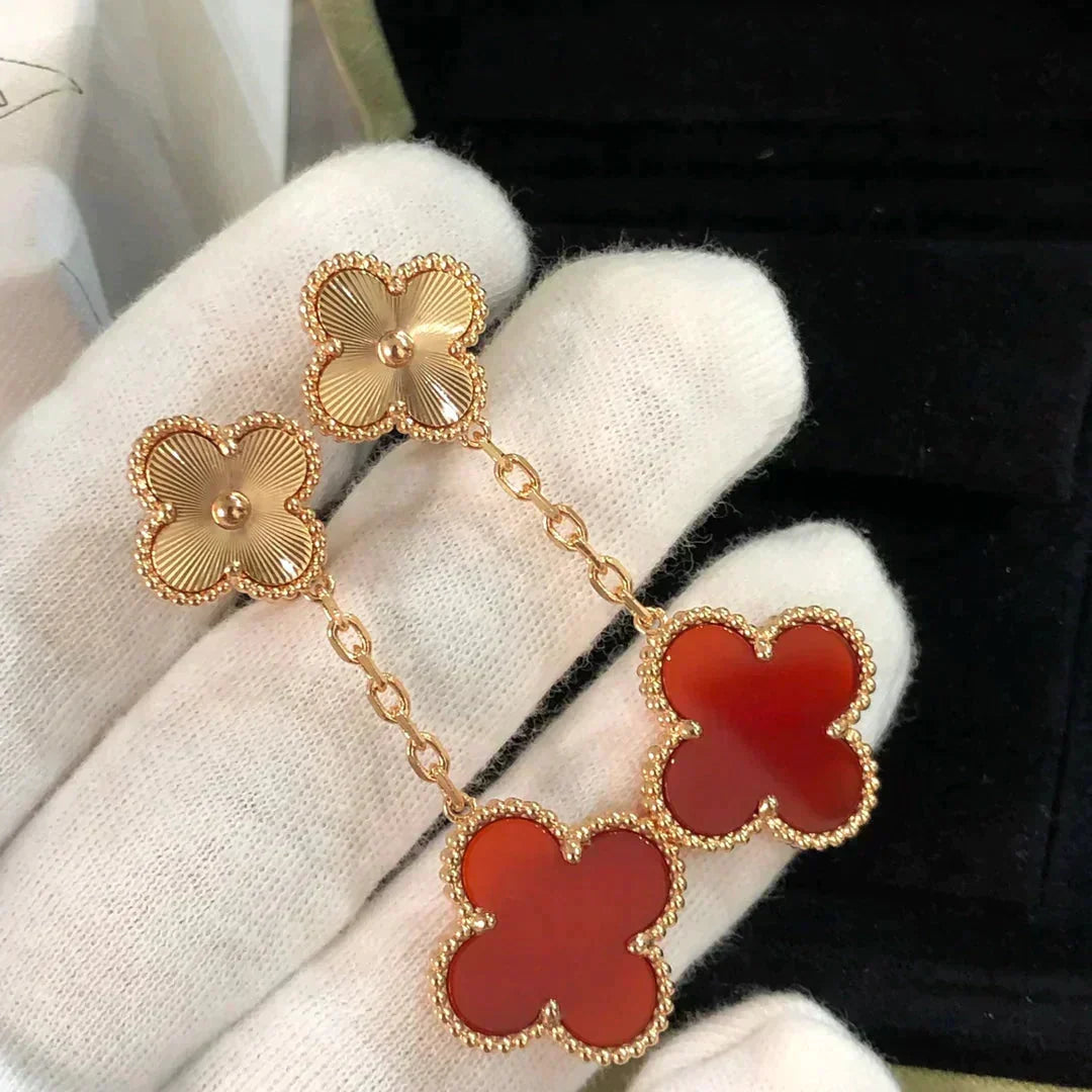 [Elara jewelsry ]CLOVER 2 MOTIF  LASER CARNELIAN EARRINGS