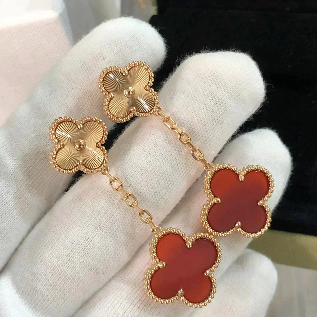 [Elara jewelsry ]CLOVER 2 MOTIF  LASER CARNELIAN EARRINGS