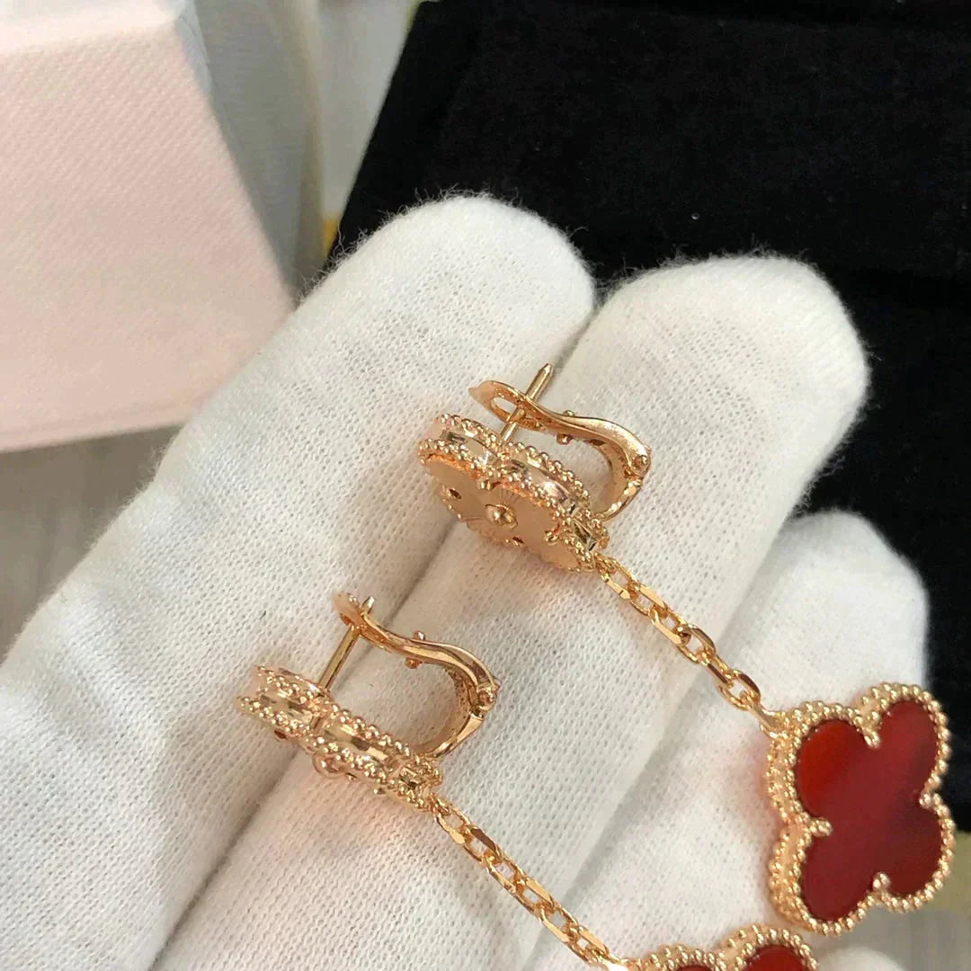 [Elara jewelsry ]CLOVER 2 MOTIF  LASER CARNELIAN EARRINGS