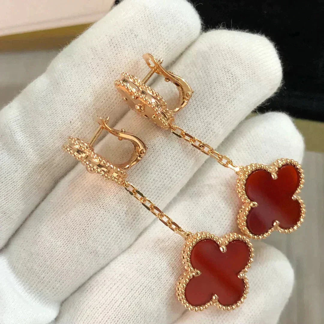 [Elara jewelsry ]CLOVER 2 MOTIF  LASER CARNELIAN EARRINGS