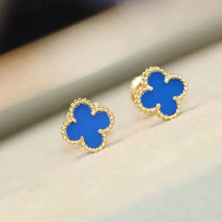 [Elara jewelsry ]CLOVER MINI 9.5MM BLUE AGATE EARRINGS