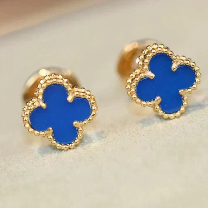 [Elara jewelsry ]CLOVER MINI 9.5MM BLUE AGATE EARRINGS