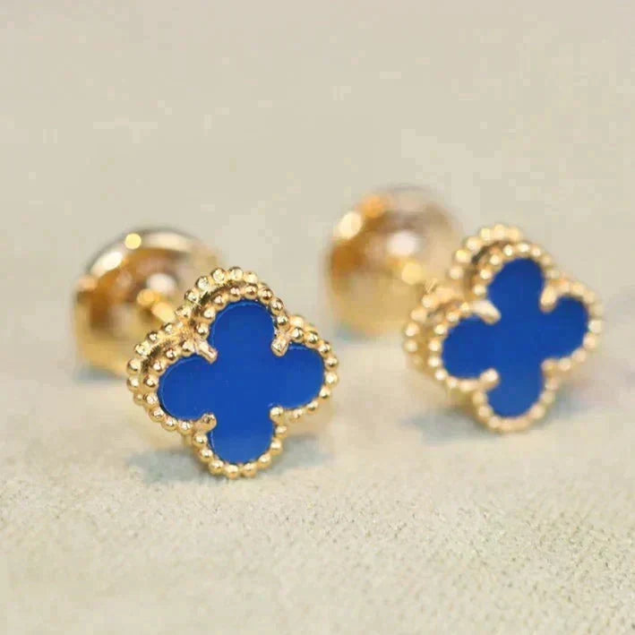 [Elara jewelsry ]CLOVER MINI 9.5MM BLUE AGATE EARRINGS