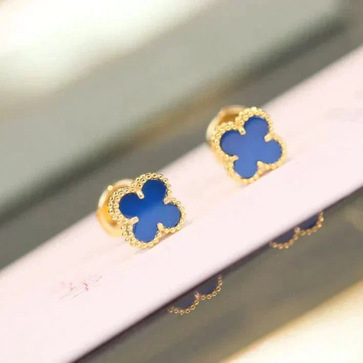 [Elara jewelsry ]CLOVER MINI 9.5MM BLUE AGATE EARRINGS