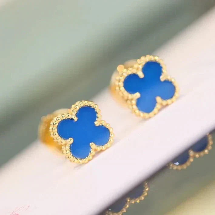 [Elara jewelsry ]CLOVER MINI 9.5MM BLUE AGATE EARRINGS
