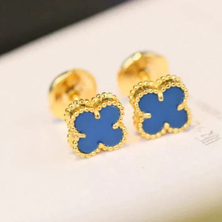 [Elara jewelsry ]CLOVER MINI 9.5MM BLUE AGATE EARRINGS