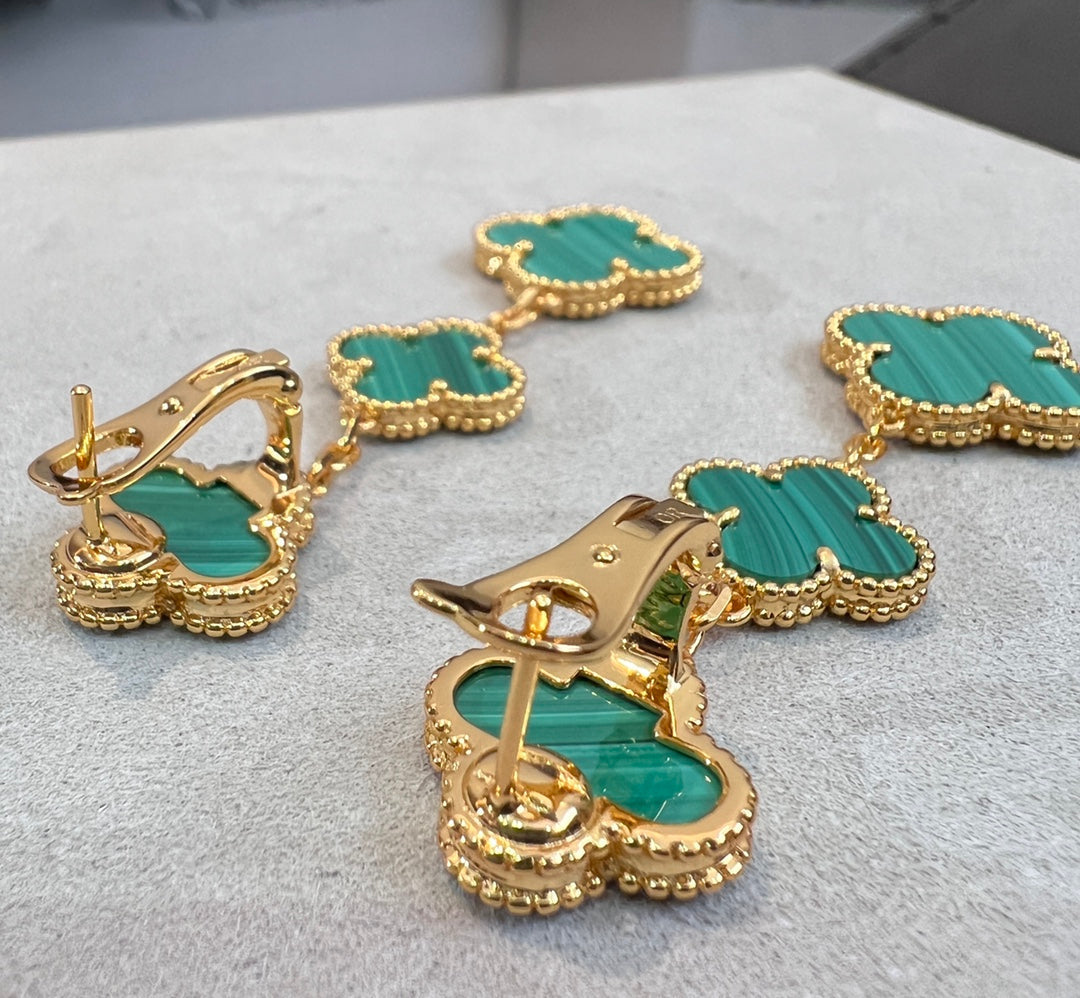 [Elara jewelsry ]CLOVER MALACHITE 3 MOTIFS GOLD