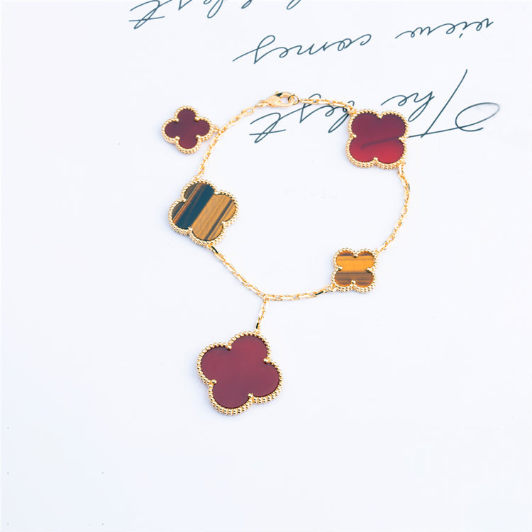 [Elara jewelsry ]CLOVER BRACELET 5 MOTIFS CARNELIAN TIGER EYE