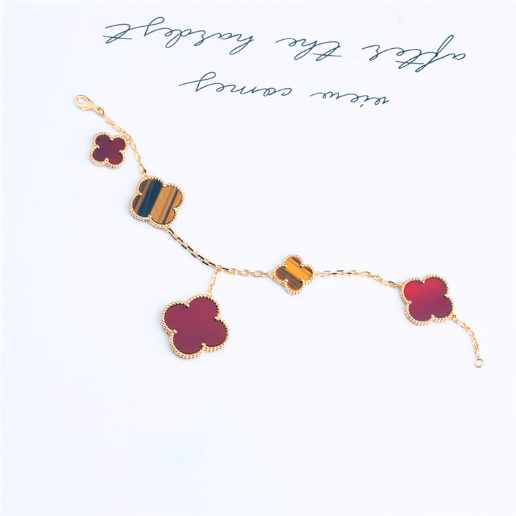 [Elara jewelsry ]CLOVER BRACELET 5 MOTIFS CARNELIAN TIGER EYE