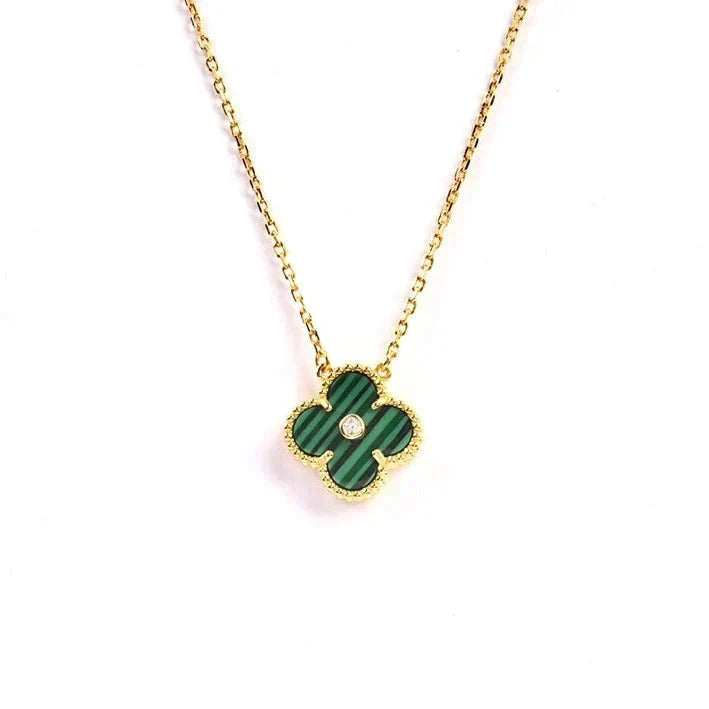 [Elara jewelsry ]CLOVER 15MM DIAMOND TURQUOISE NECKLACE
