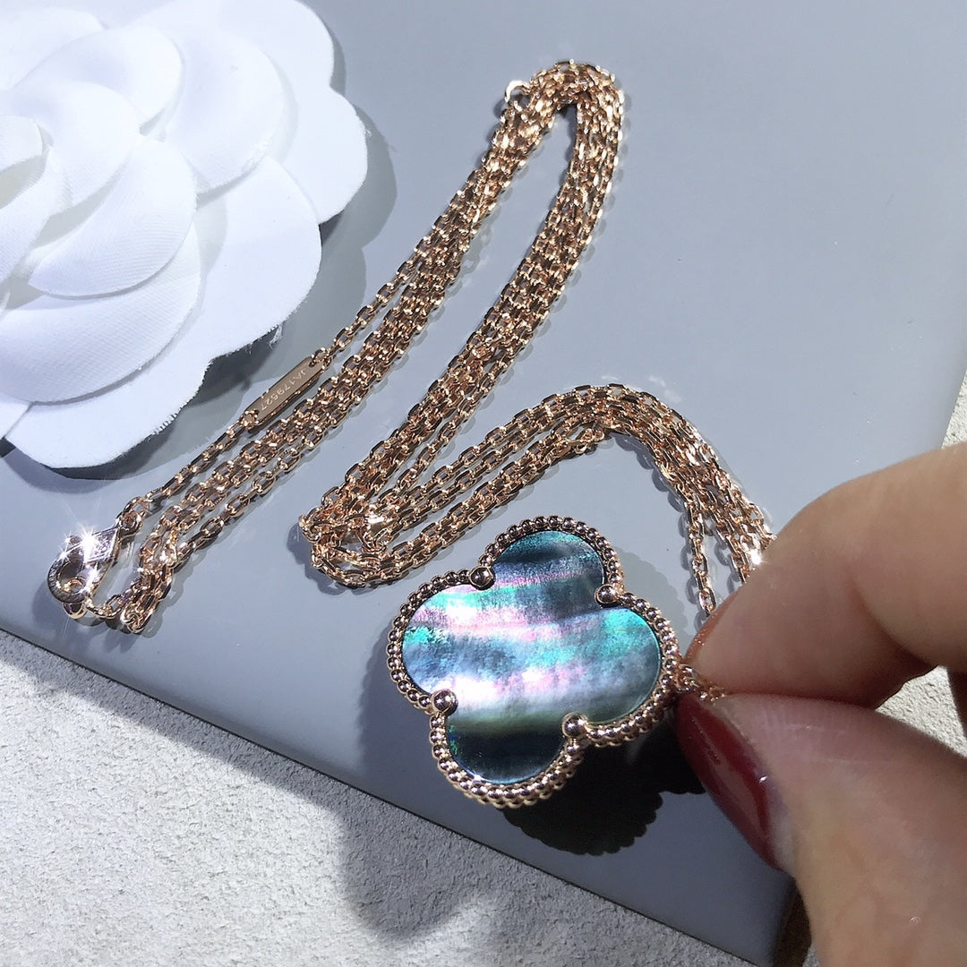 [Elara jewelsry ]CLOVER 25MM GOLD DARK MOP BIG CLOVER NECKLACE