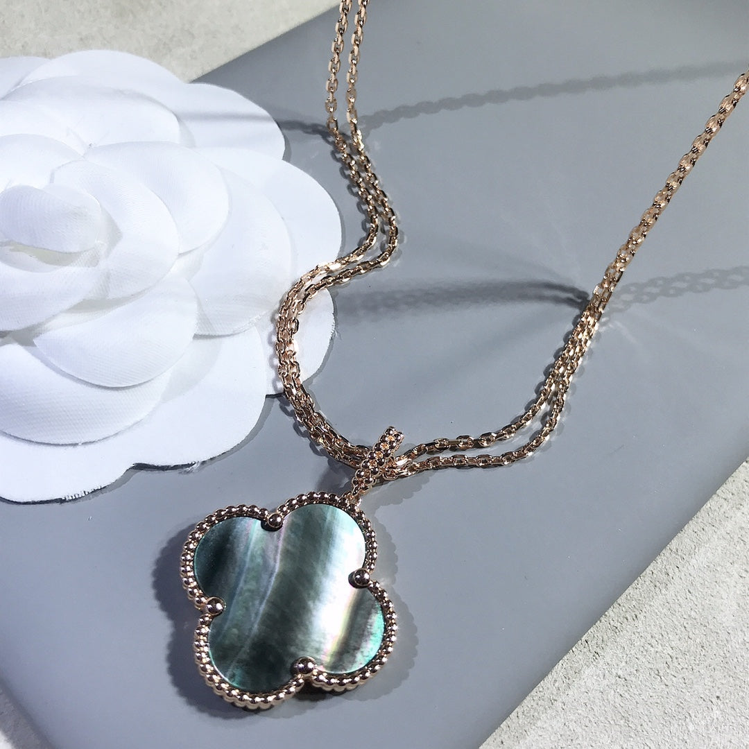 [Elara jewelsry ]CLOVER 25MM GOLD DARK MOP BIG CLOVER NECKLACE