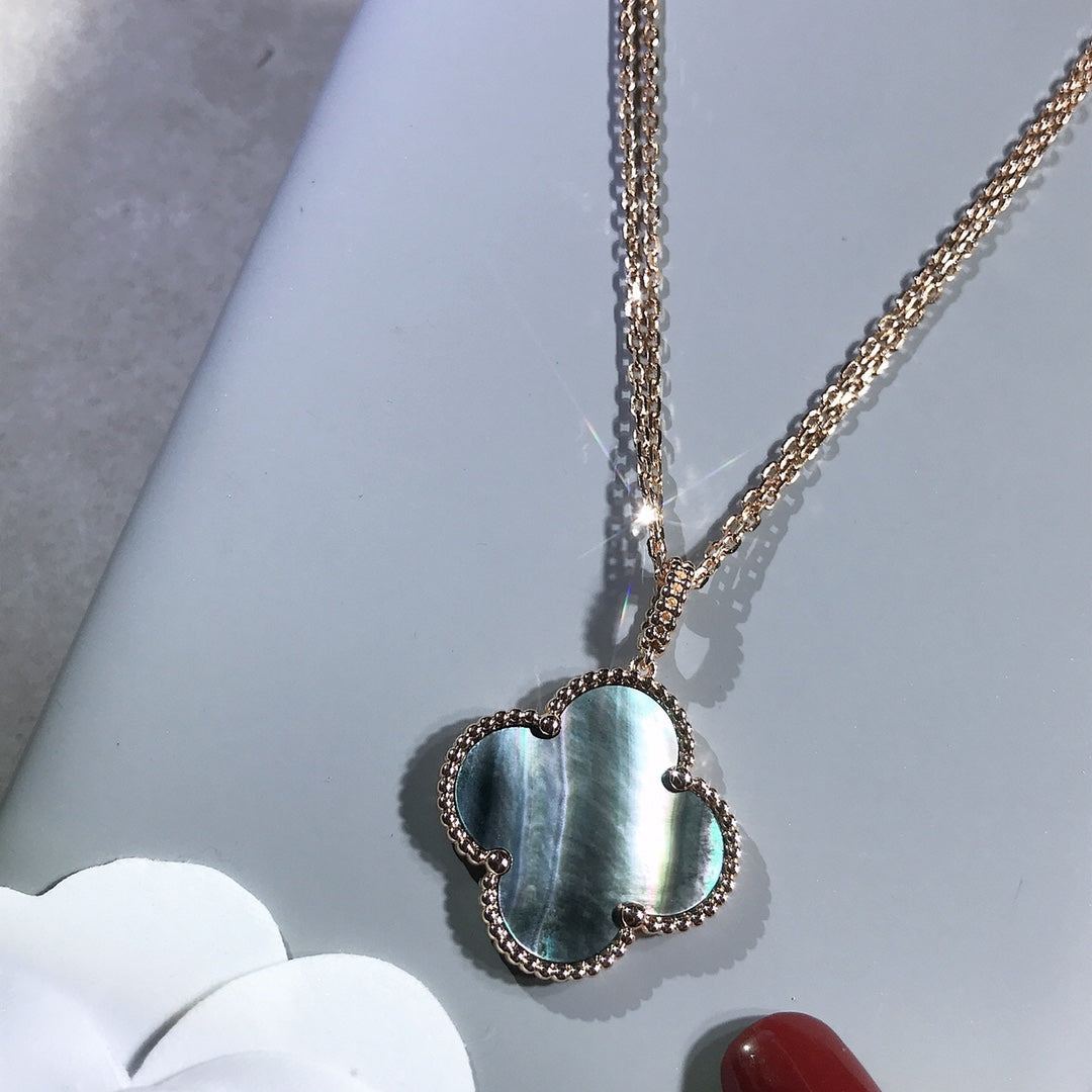 [Elara jewelsry ]CLOVER 25MM GOLD DARK MOP BIG CLOVER NECKLACE