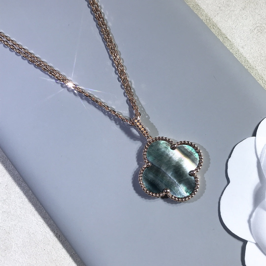 [Elara jewelsry ]CLOVER 25MM GOLD DARK MOP BIG CLOVER NECKLACE