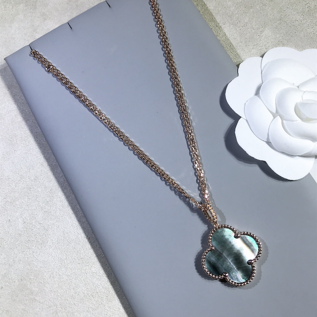 [Elara jewelsry ]CLOVER 25MM GOLD DARK MOP BIG CLOVER NECKLACE