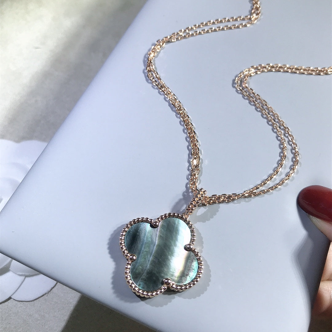 [Elara jewelsry ]CLOVER 25MM GOLD DARK MOP BIG CLOVER NECKLACE