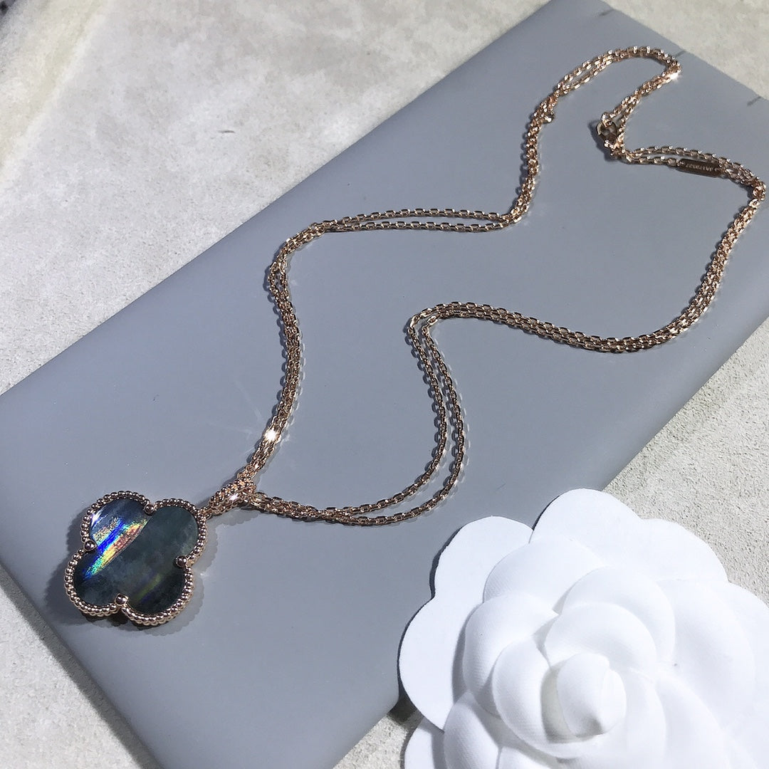 [Elara jewelsry ]CLOVER 25MM GOLD DARK MOP BIG CLOVER NECKLACE