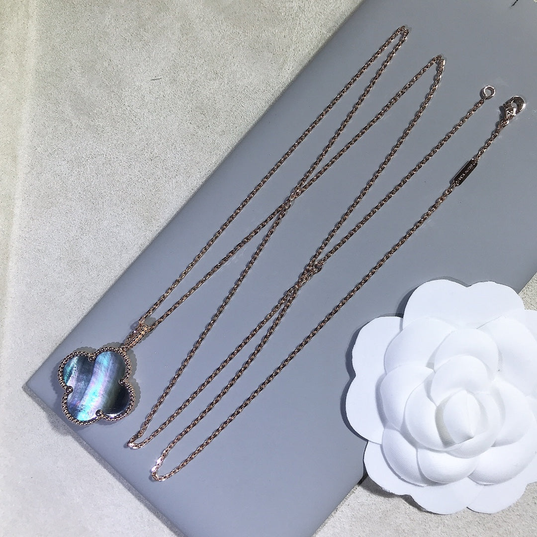 [Elara jewelsry ]CLOVER 25MM GOLD DARK MOP BIG CLOVER NECKLACE