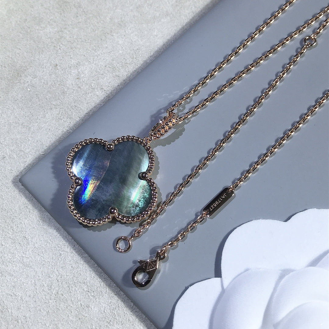 [Elara jewelsry ]CLOVER 25MM GOLD DARK MOP BIG CLOVER NECKLACE