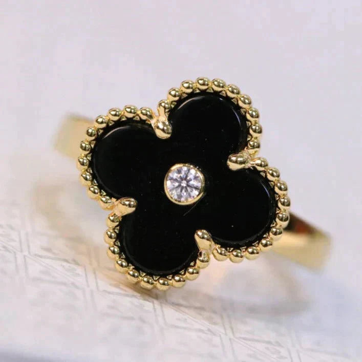 [Elara jewelsry ]CLOVER ONYX RING GOLD DIAMOND