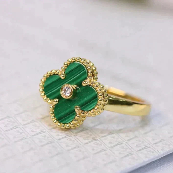 [Elara jewelsry ]CLOVER MALACHITE RING GOLD DIAMOND