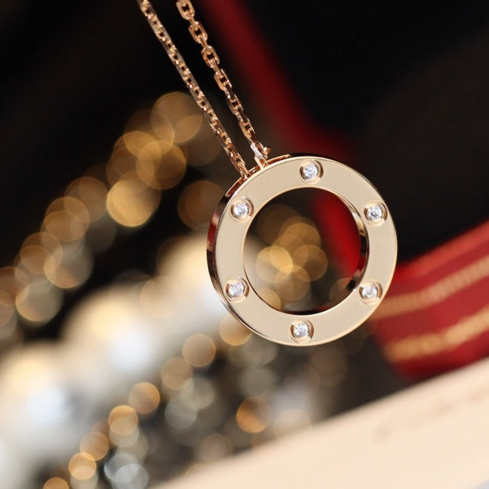 [Elara jewelsry ]LOVE NECKLACE 16MM 6 DIAMONDS PINK GOLD