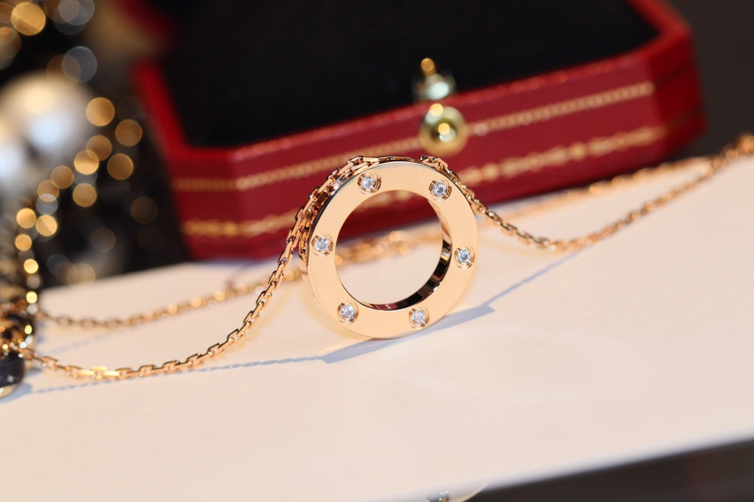 [Elara jewelsry ]LOVE NECKLACE 16MM 6 DIAMONDS PINK GOLD