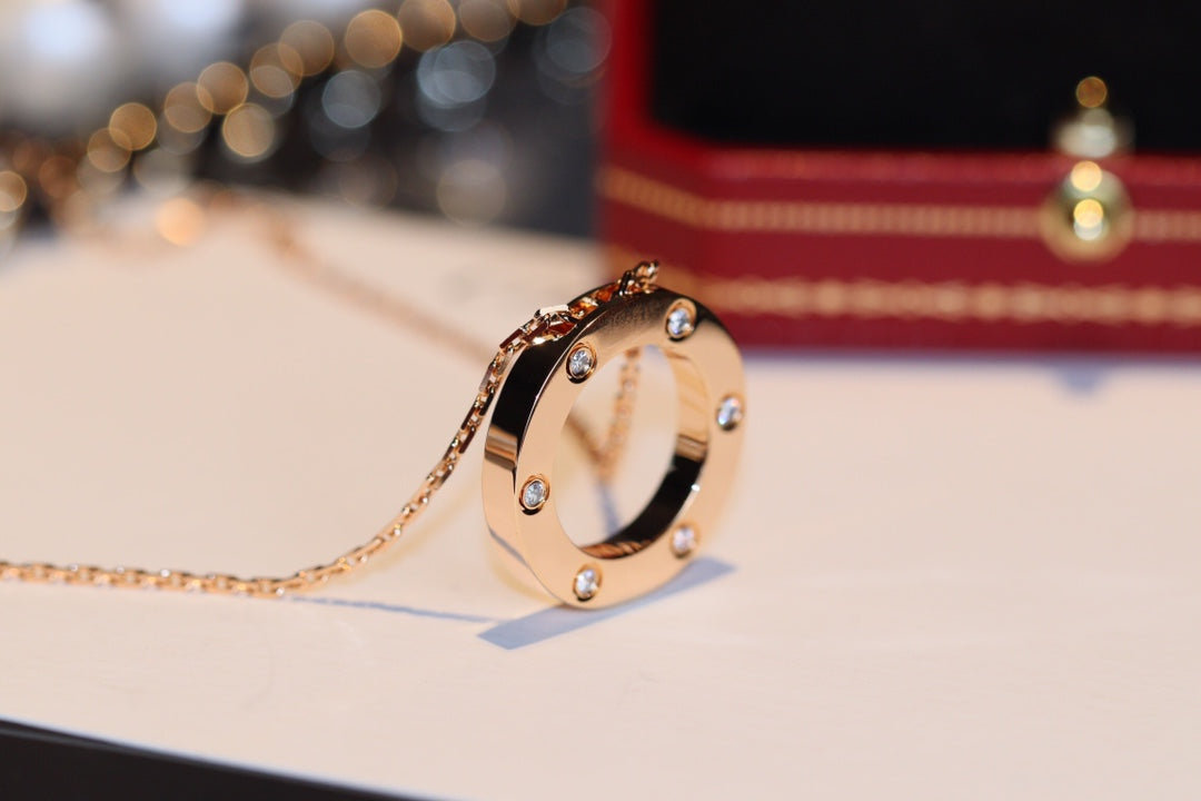 [Elara jewelsry ]LOVE NECKLACE 16MM 6 DIAMONDS PINK GOLD
